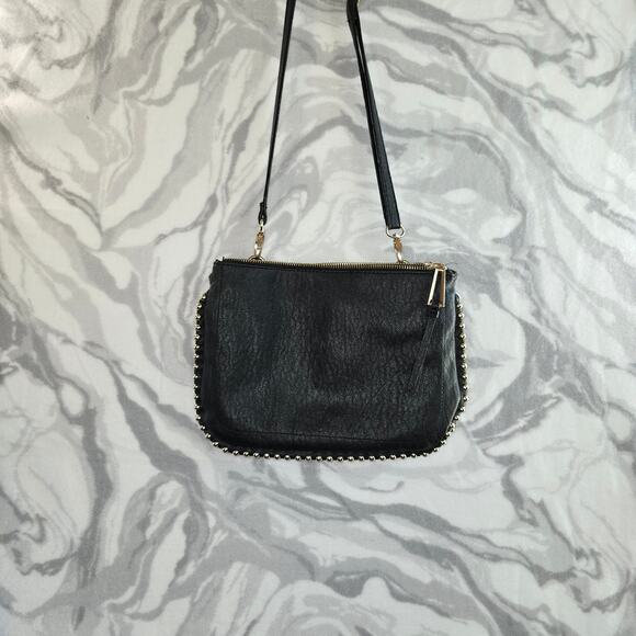 Jessica Simpson Black Faux Leather Crossbody Purse with Gold Metallic Accents - Picture 3 of 10